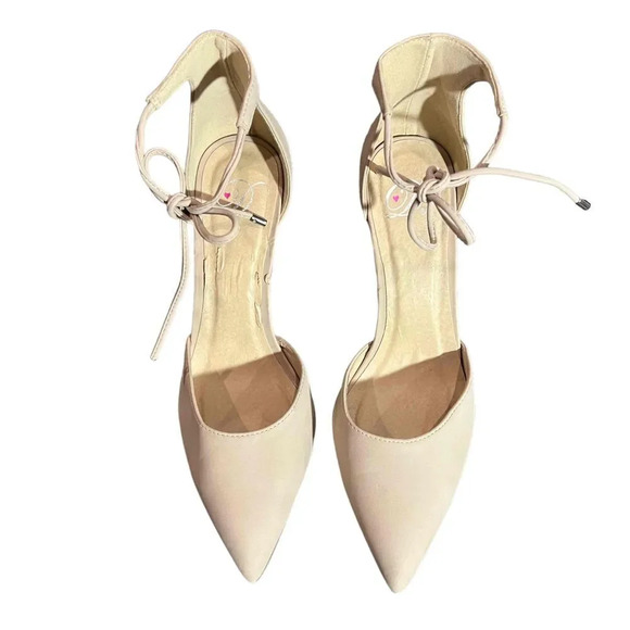 Beige Suede Block Heel Ankle Tie Pointed Toe Heels / Pumps Women's Size 10M - Picture 3 of 11